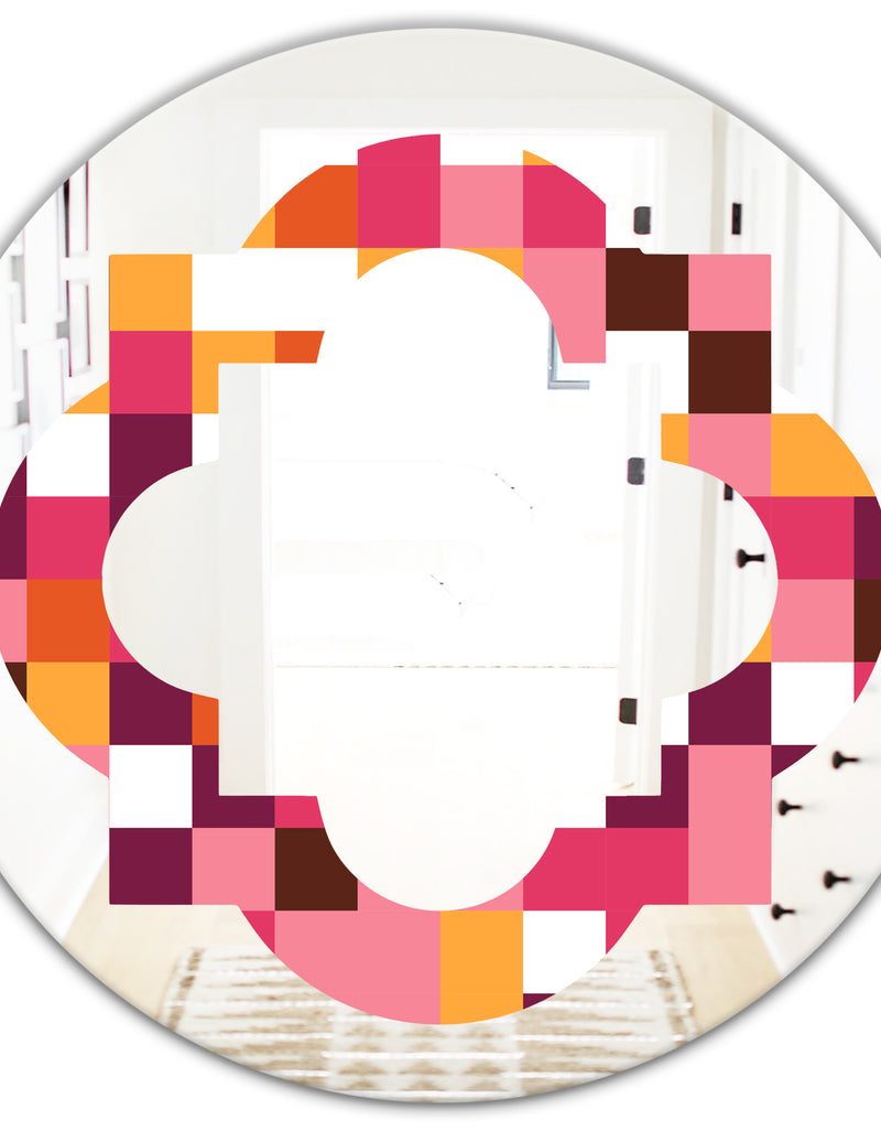DesignQ Retro Geometric Design VII - Modern Round Or Oval Wall Mirror - Quatrefoil