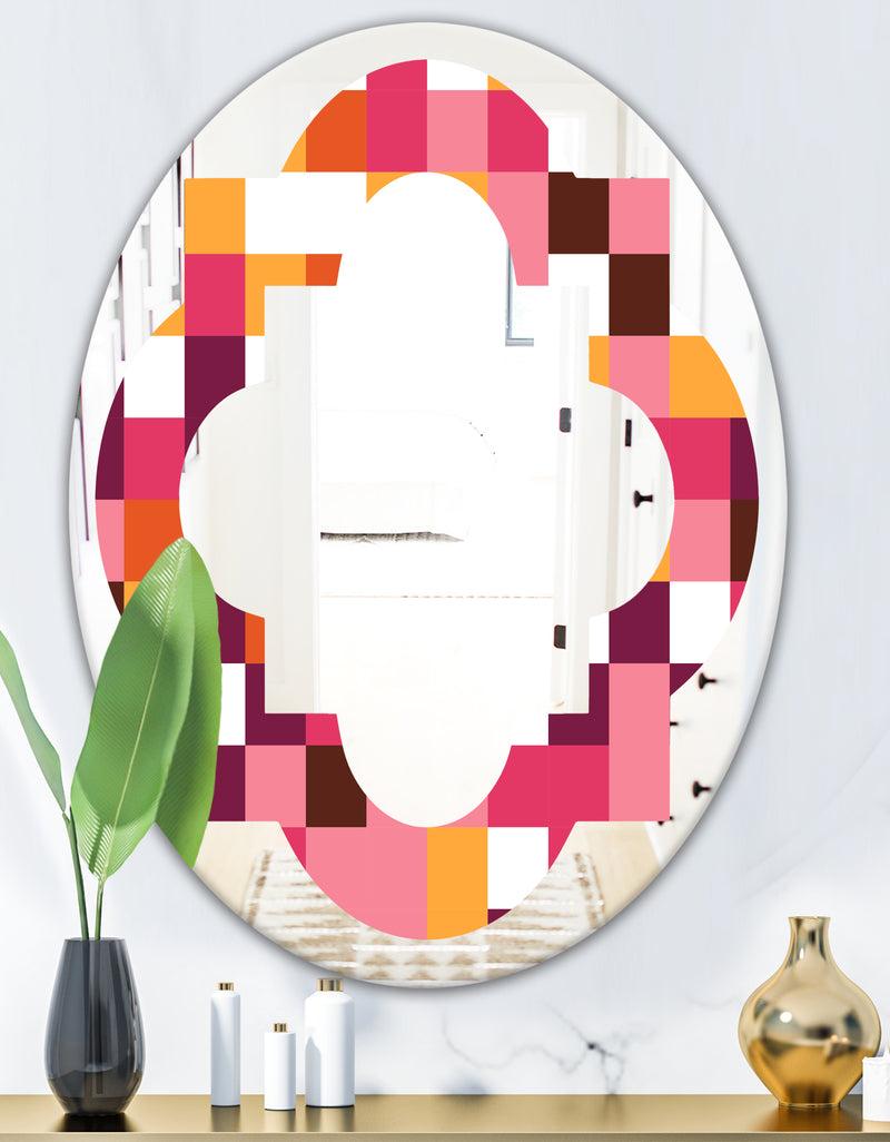 DesignQ Retro Geometric Design VII - Modern Round Or Oval Wall Mirror - Quatrefoil