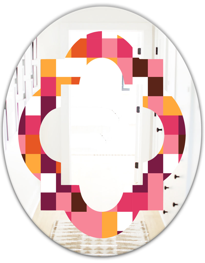 DesignQ Retro Geometric Design VII - Modern Round Or Oval Wall Mirror - Quatrefoil