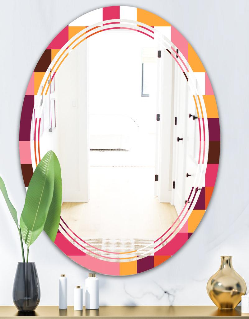 DesignQ Retro Geometric Design VII - Modern Round Or Oval Wall Mirror - Triple C