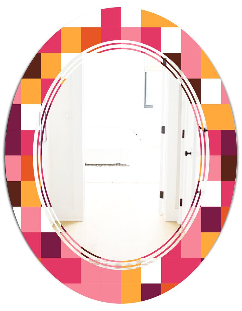 DesignQ Retro Geometric Design VII - Modern Round Or Oval Wall Mirror - Triple C