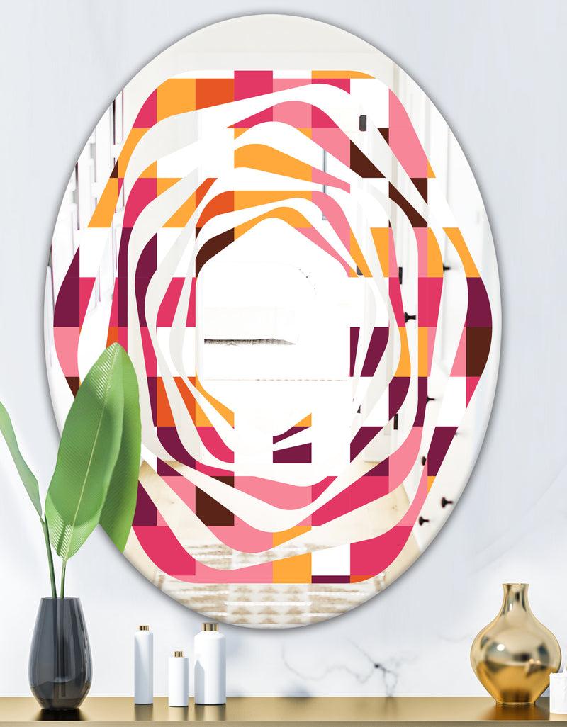 DesignQ Retro Geometric Design VII - Modern Round Or Oval Wall Mirror - Whirl