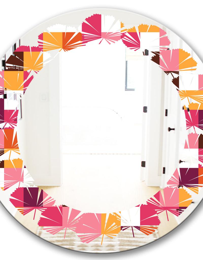 DesignQ Retro Geometric Design VII - Modern Round Or Oval Wall Mirror - Leaves