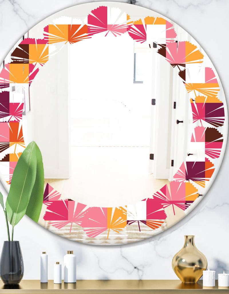 DesignQ Retro Geometric Design VII - Modern Round or Oval Wall Mirror - Leaves