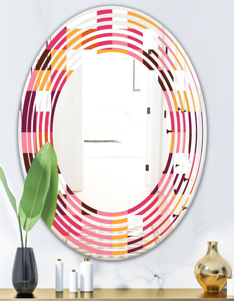 DesignQ Retro Geometric Design VII - Modern Round Or Oval Wall Mirror - Wave