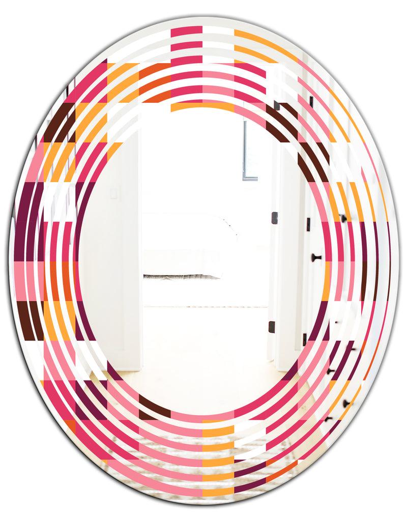 DesignQ Retro Geometric Design VII - Modern Round Or Oval Wall Mirror - Wave