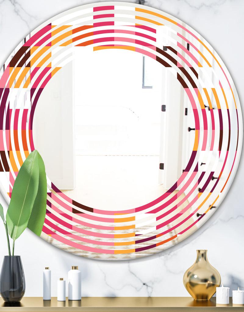 DesignQ Retro Geometric Design VII - Modern Round or Oval Wall Mirror - Wave