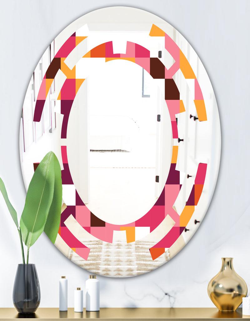 DesignQ Retro Geometric Design VII - Modern Round Or Oval Wall Mirror - Space