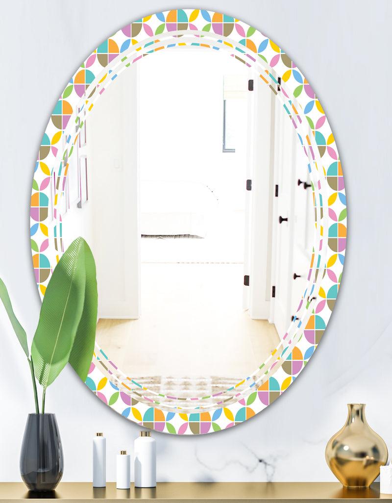 DesignQ Retro Geometric Design VIII - Modern Round Or Oval Wall Mirror - Triple C
