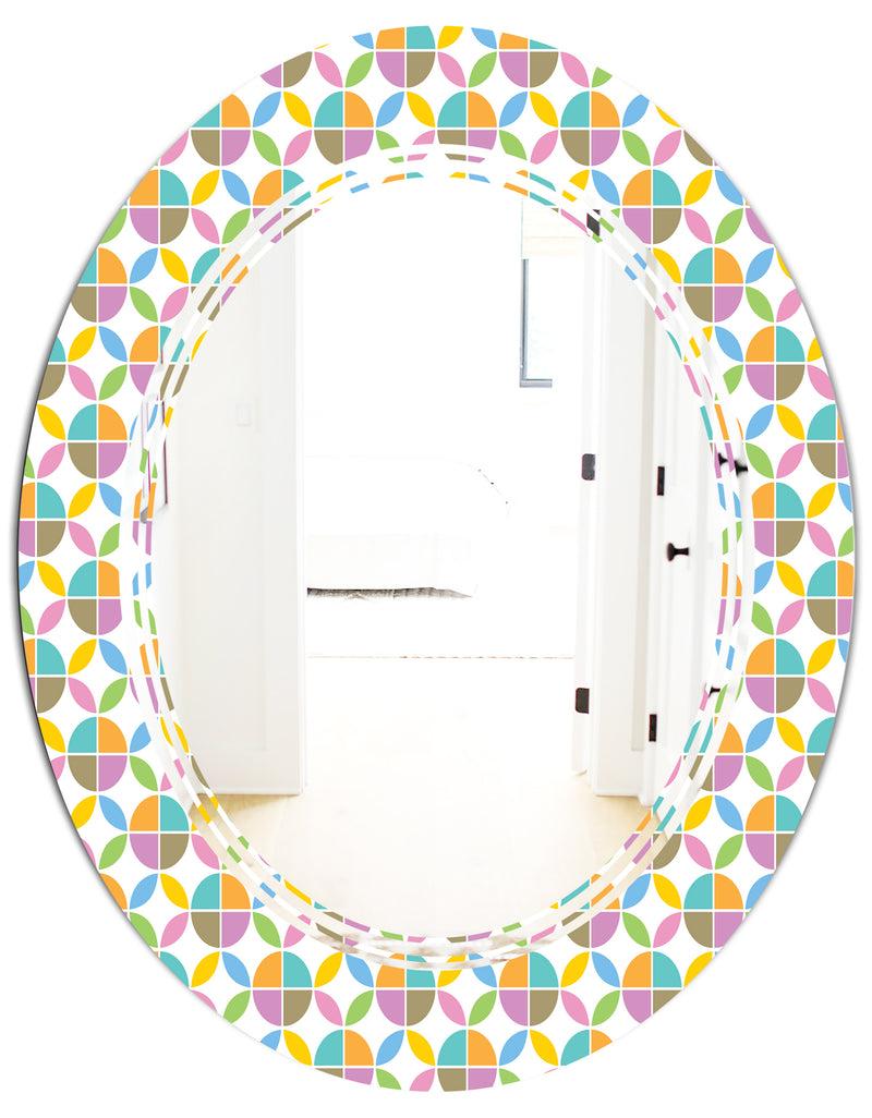 DesignQ Retro Geometric Design VIII - Modern Round Or Oval Wall Mirror - Triple C