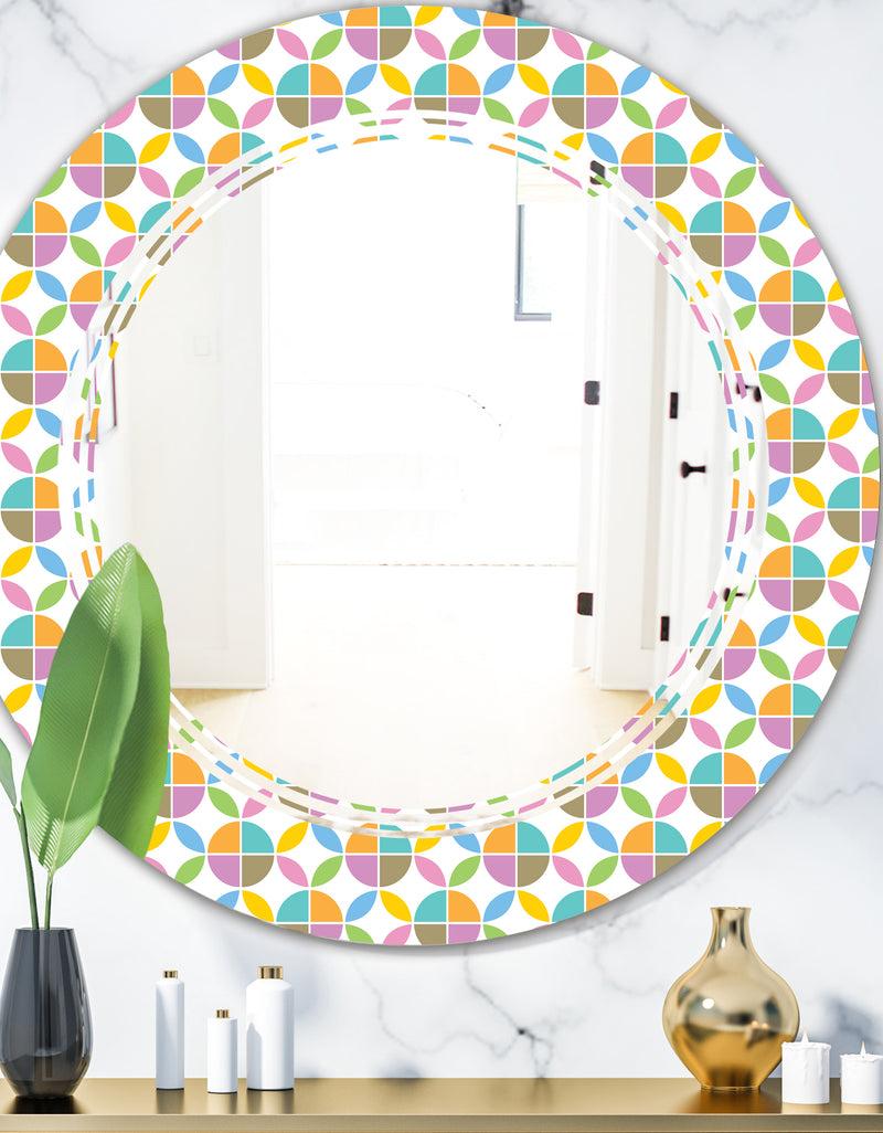 DesignQ Retro Geometric Design VIII - Modern Round or Oval Wall Mirror - Triple C