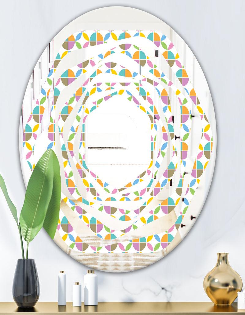 DesignQ Retro Geometric Design VIII - Modern Round Or Oval Wall Mirror - Whirl