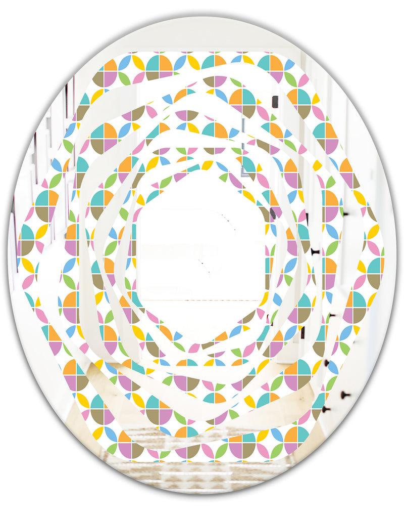 DesignQ Retro Geometric Design VIII - Modern Round Or Oval Wall Mirror - Whirl