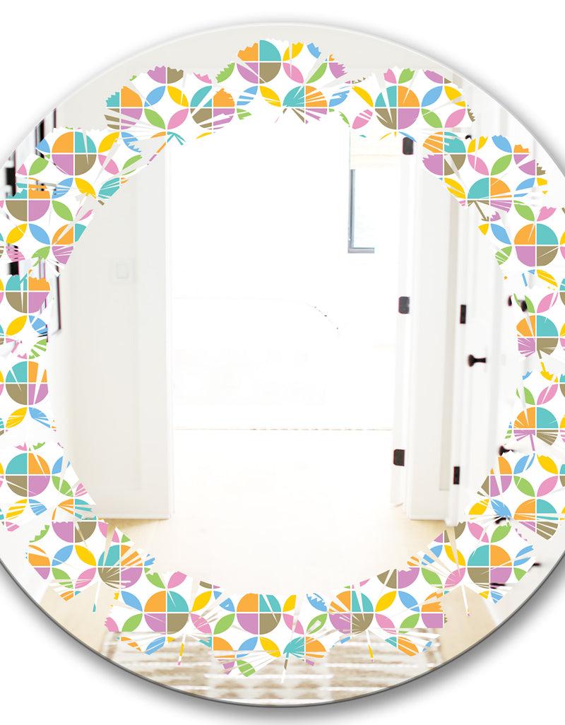 DesignQ Retro Geometric Design VIII - Modern Round Or Oval Wall Mirror - Leaves