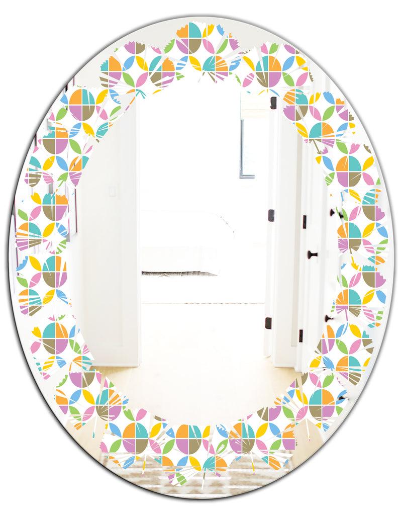 DesignQ Retro Geometric Design VIII - Modern Round Or Oval Wall Mirror - Leaves
