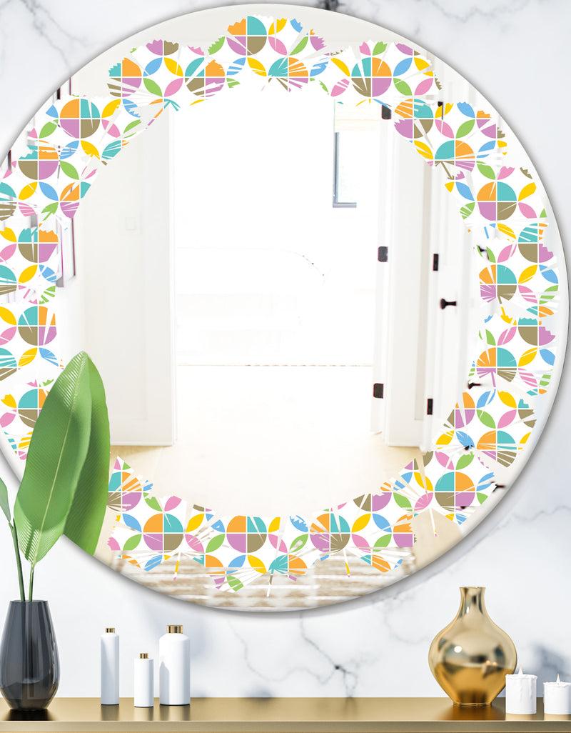 DesignQ Retro Geometric Design VIII - Modern Round or Oval Wall Mirror - Leaves