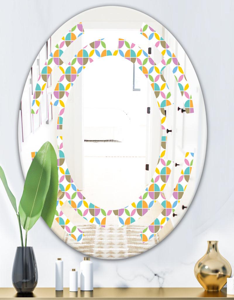 DesignQ Retro Geometric Design VIII - Modern Round Or Oval Wall Mirror - Space