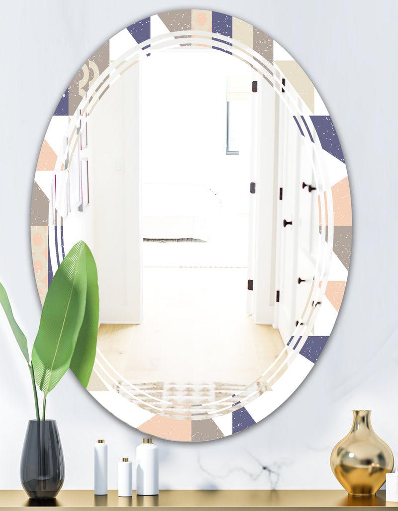 DesignQ Retro Geometric Design X - Modern Round Or Oval Wall Mirror - Triple C