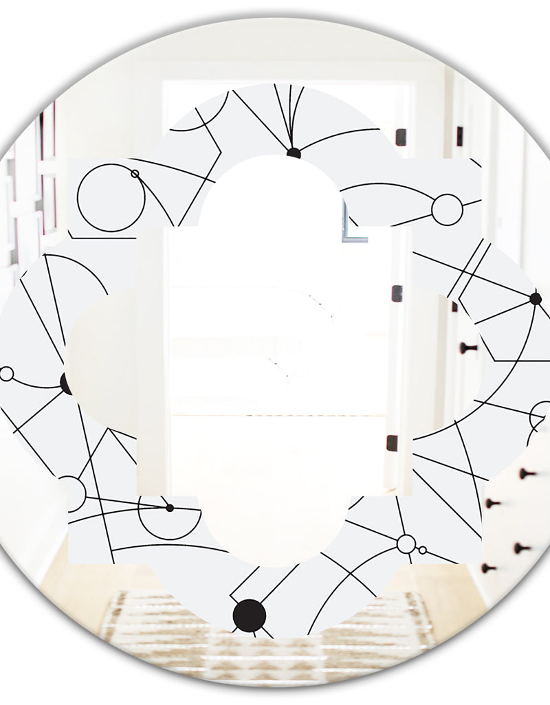 DesignQ Retro Geometric Grid III - Modern Round Or Oval Wall Mirror - Quatrefoil