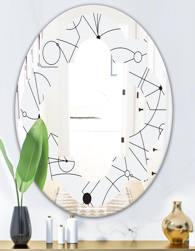 DesignQ Retro Geometric Grid III - Modern Round Or Oval Wall Mirror - Quatrefoil
