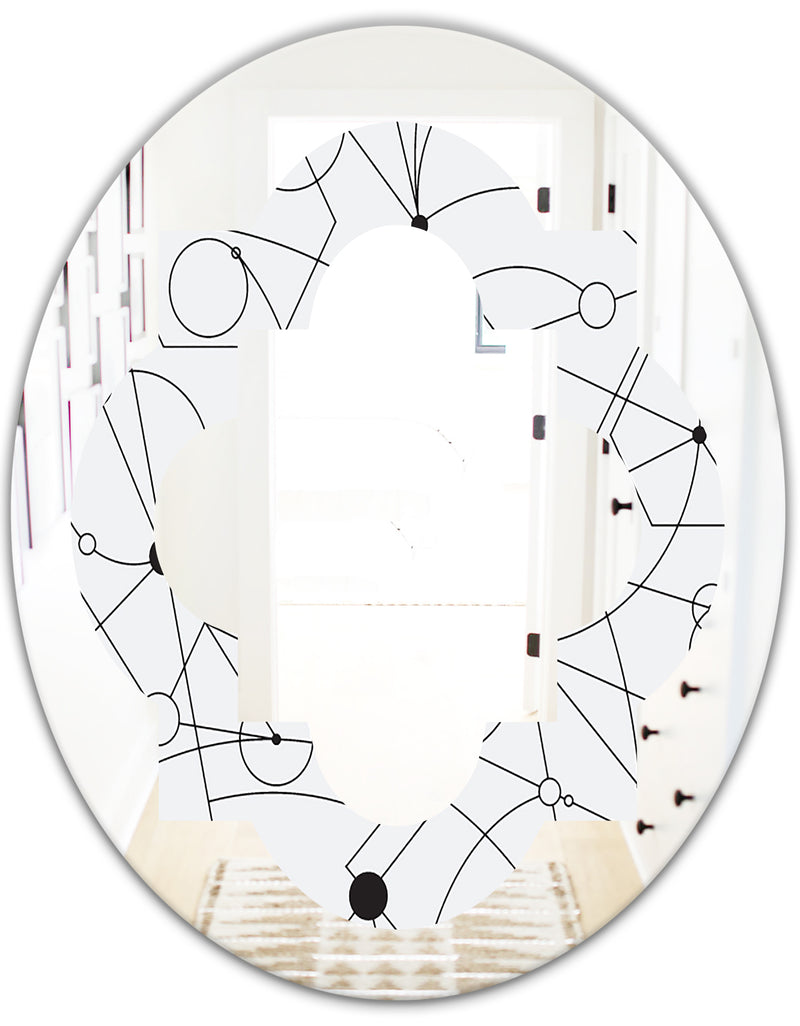 DesignQ Retro Geometric Grid III - Modern Round Or Oval Wall Mirror - Quatrefoil