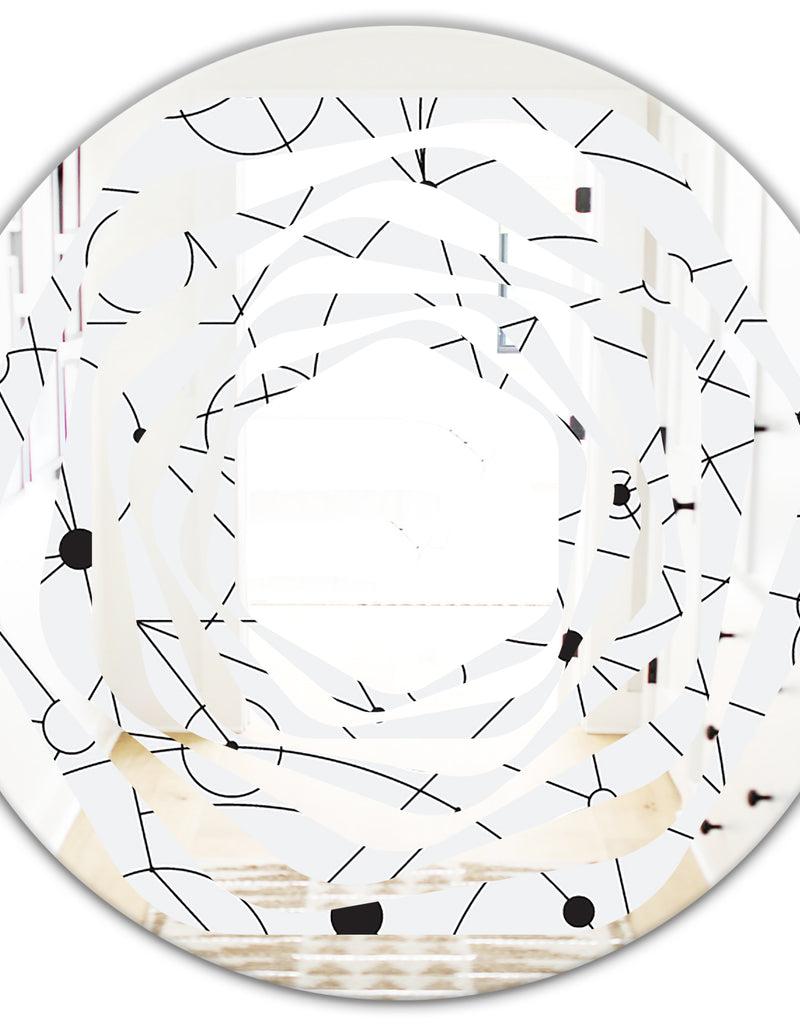 DesignQ Retro Geometric Grid III - Modern Round Or Oval Wall Mirror - Whirl