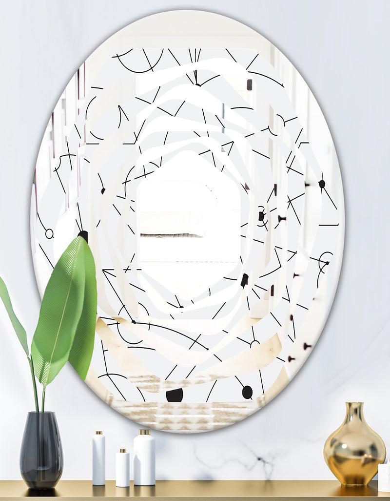 DesignQ Retro Geometric Grid III - Modern Round Or Oval Wall Mirror - Whirl