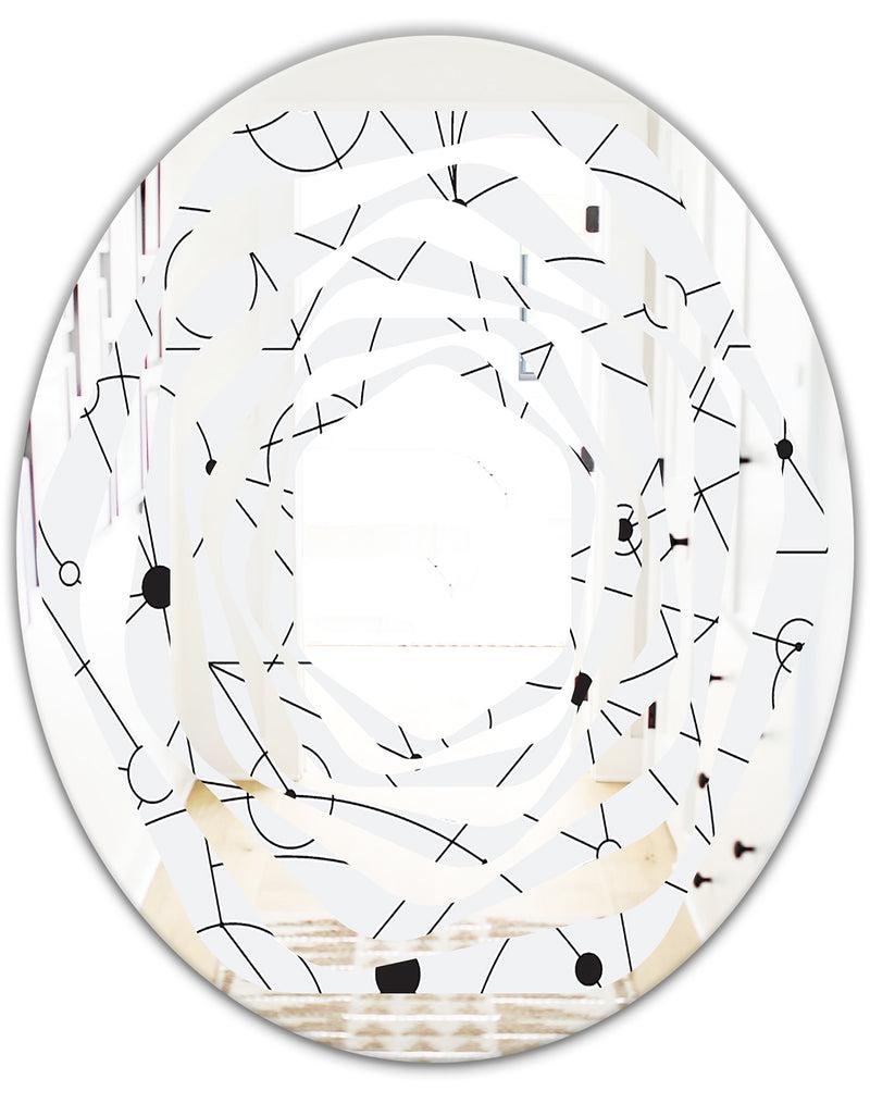 DesignQ Retro Geometric Grid III - Modern Round Or Oval Wall Mirror - Whirl