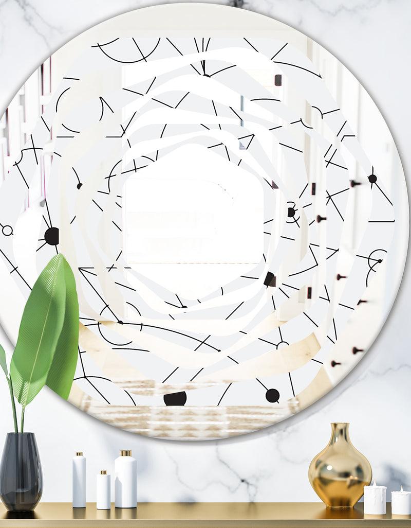 DesignQ Retro Geometric Grid III - Modern Round or Oval Wall Mirror - Whirl