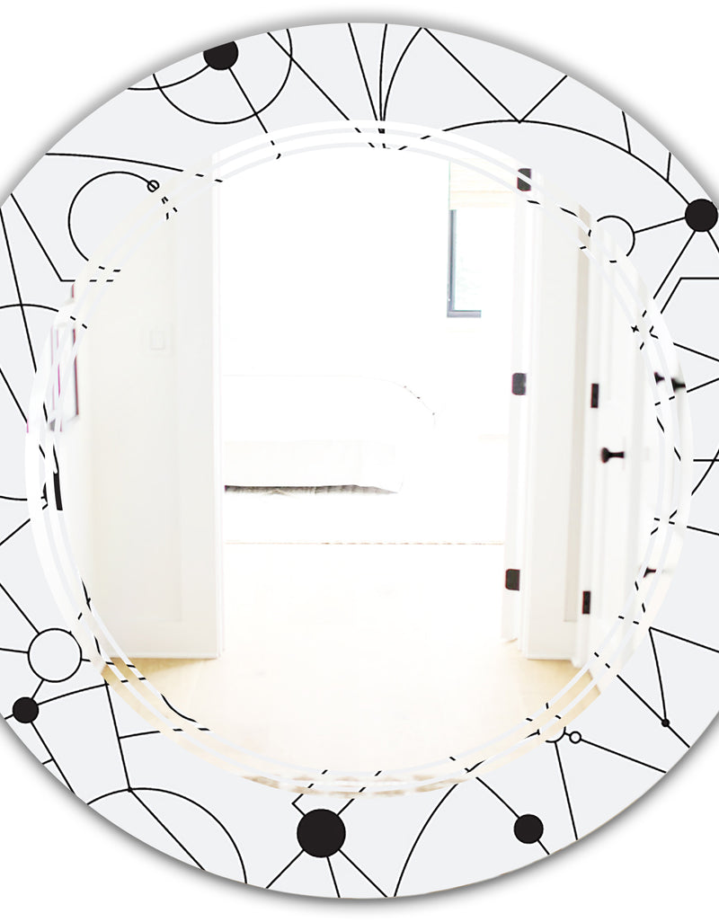 DesignQ Retro Geometric Grid III - Modern Round Or Oval Wall Mirror - Triple C