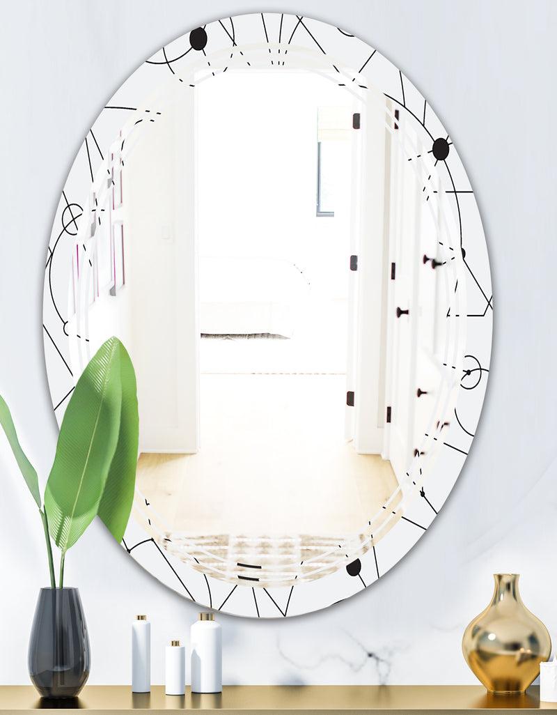 DesignQ Retro Geometric Grid III - Modern Round Or Oval Wall Mirror - Triple C