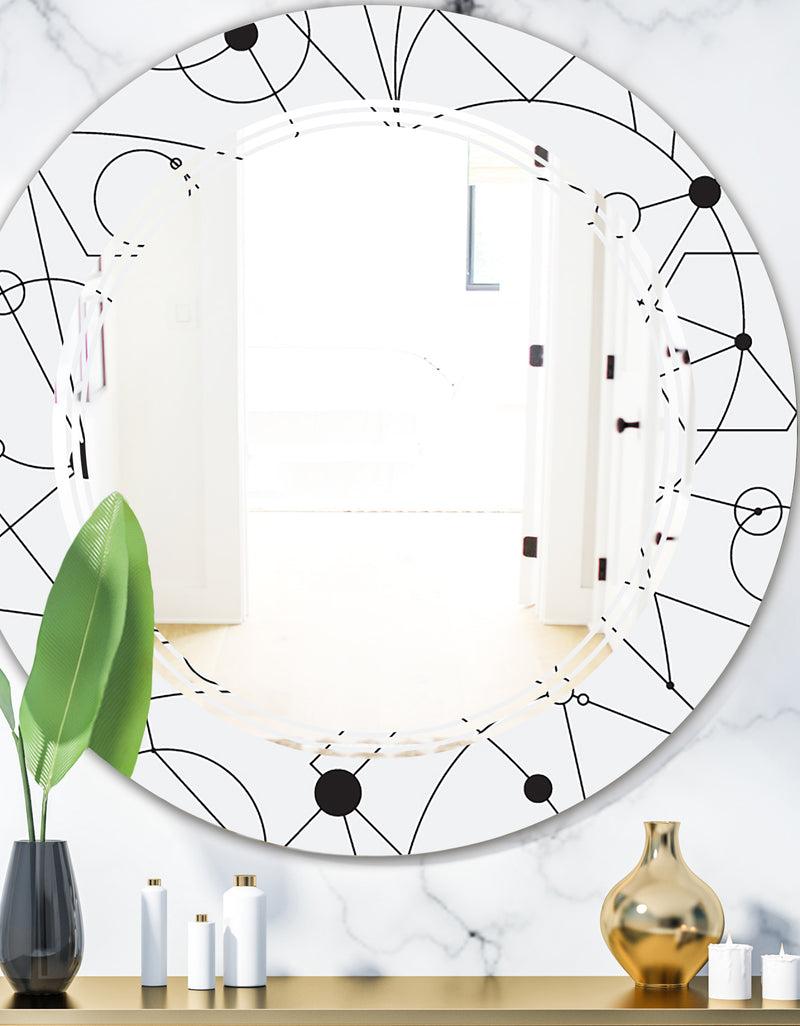 DesignQ Retro Geometric Grid III - Modern Round or Oval Wall Mirror - Triple C