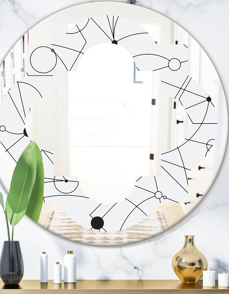 DesignQ Retro Geometric Grid III - Modern Round or Oval Wall Mirror - Quatrefoil