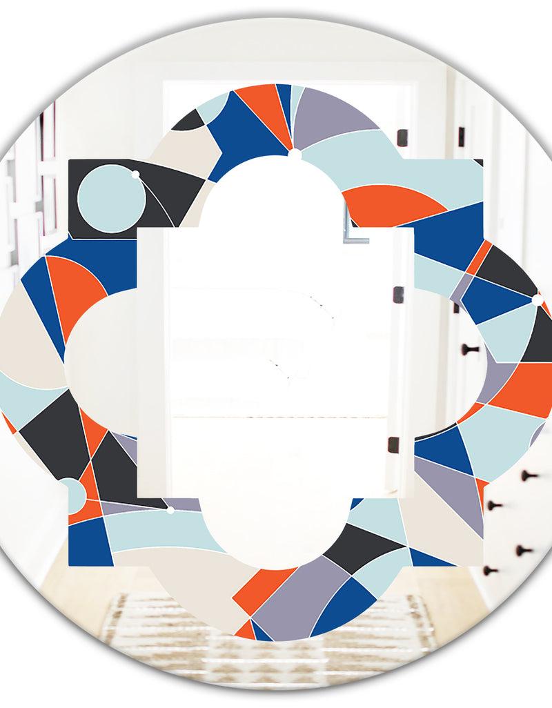 DesignQ Retro Geometric Grid IV - Modern Round Or Oval Wall Mirror - Quatrefoil
