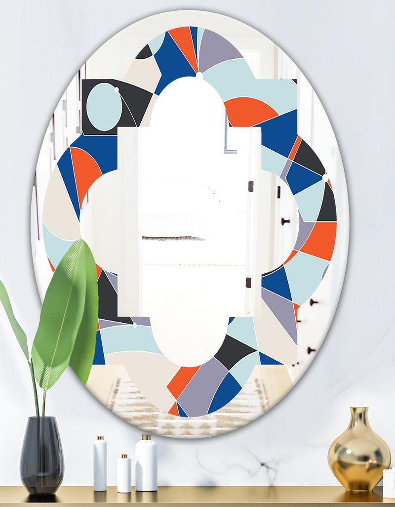 DesignQ Retro Geometric Grid IV - Modern Round Or Oval Wall Mirror - Quatrefoil