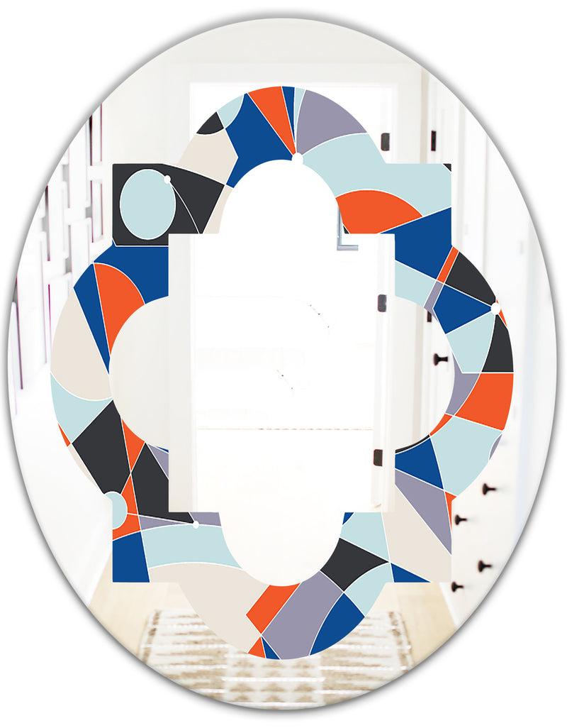 DesignQ Retro Geometric Grid IV - Modern Round Or Oval Wall Mirror - Quatrefoil