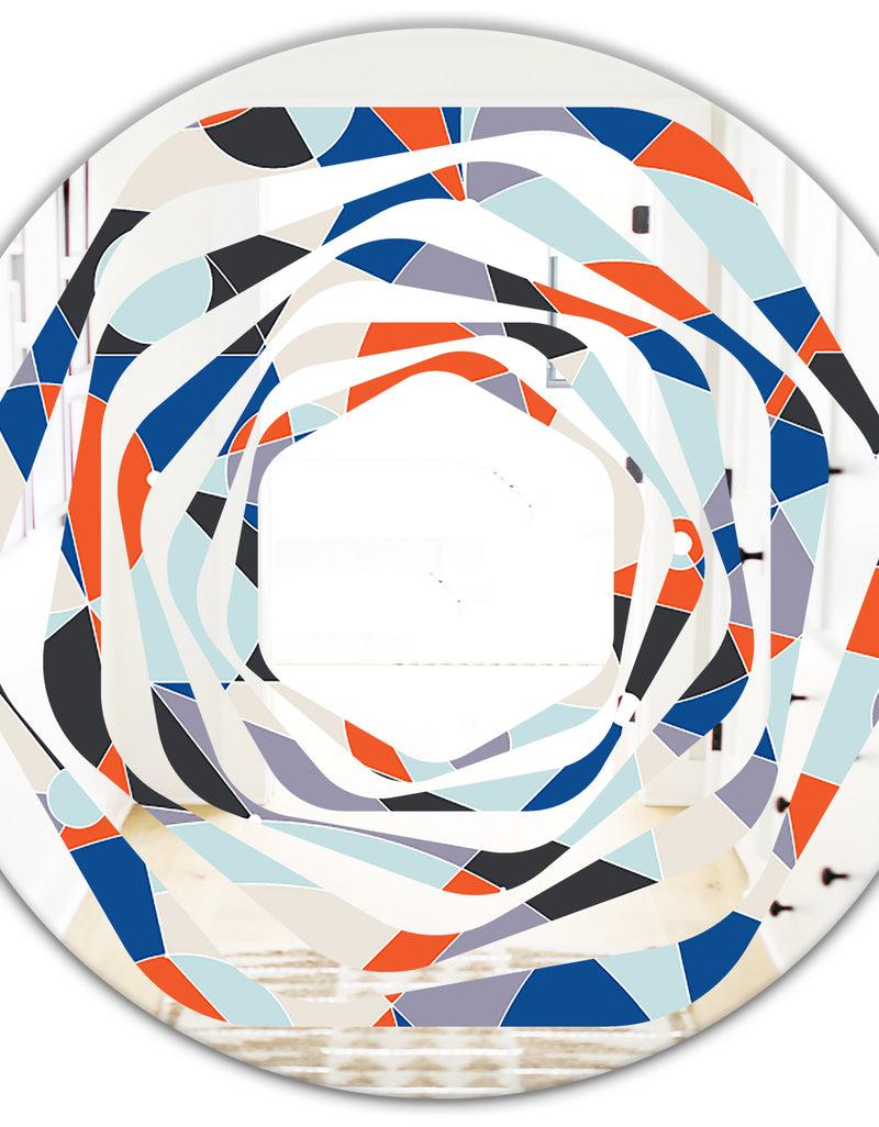 DesignQ Retro Geometric Grid IV - Modern Round Or Oval Wall Mirror - Whirl