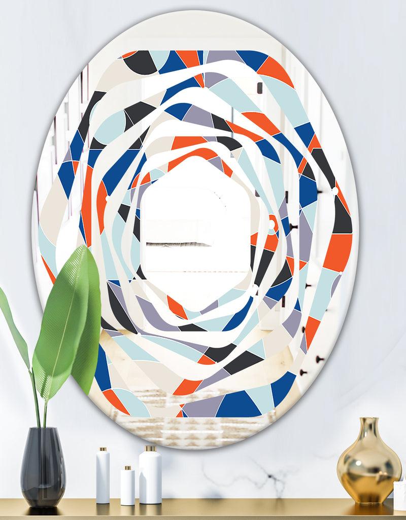 DesignQ Retro Geometric Grid IV - Modern Round Or Oval Wall Mirror - Whirl