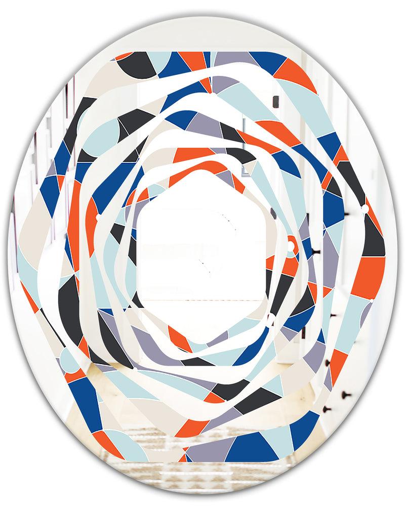 DesignQ Retro Geometric Grid IV - Modern Round Or Oval Wall Mirror - Whirl