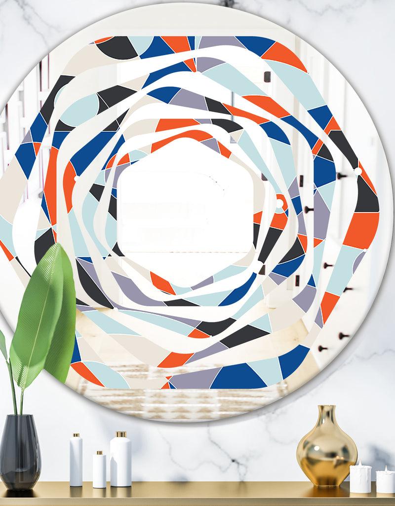 DesignQ Retro Geometric Grid IV - Modern Round or Oval Wall Mirror - Whirl