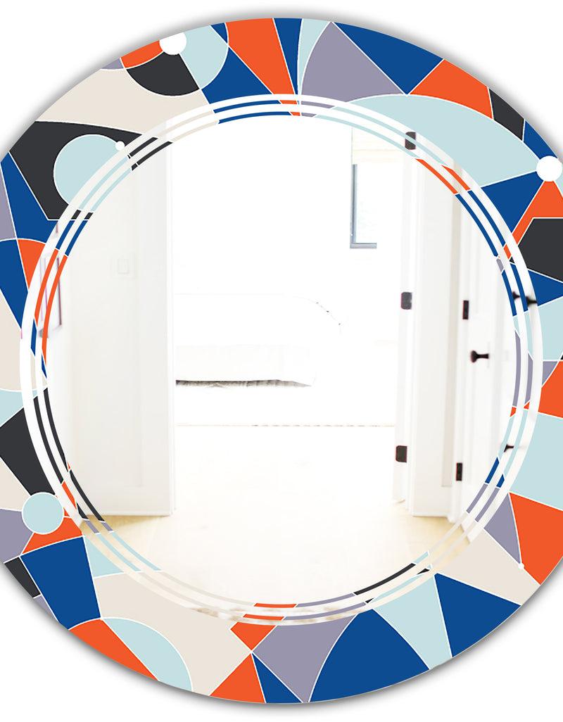 DesignQ Retro Geometric Grid IV - Modern Round Or Oval Wall Mirror - Triple C