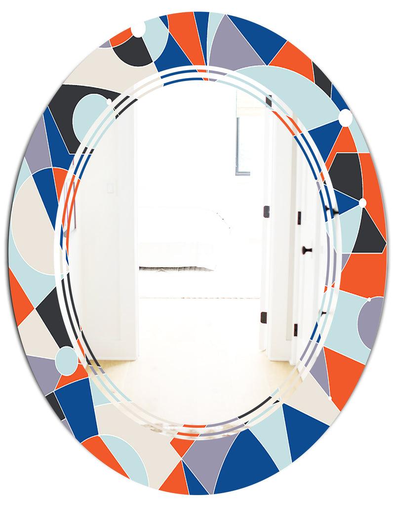 DesignQ Retro Geometric Grid IV - Modern Round Or Oval Wall Mirror - Triple C
