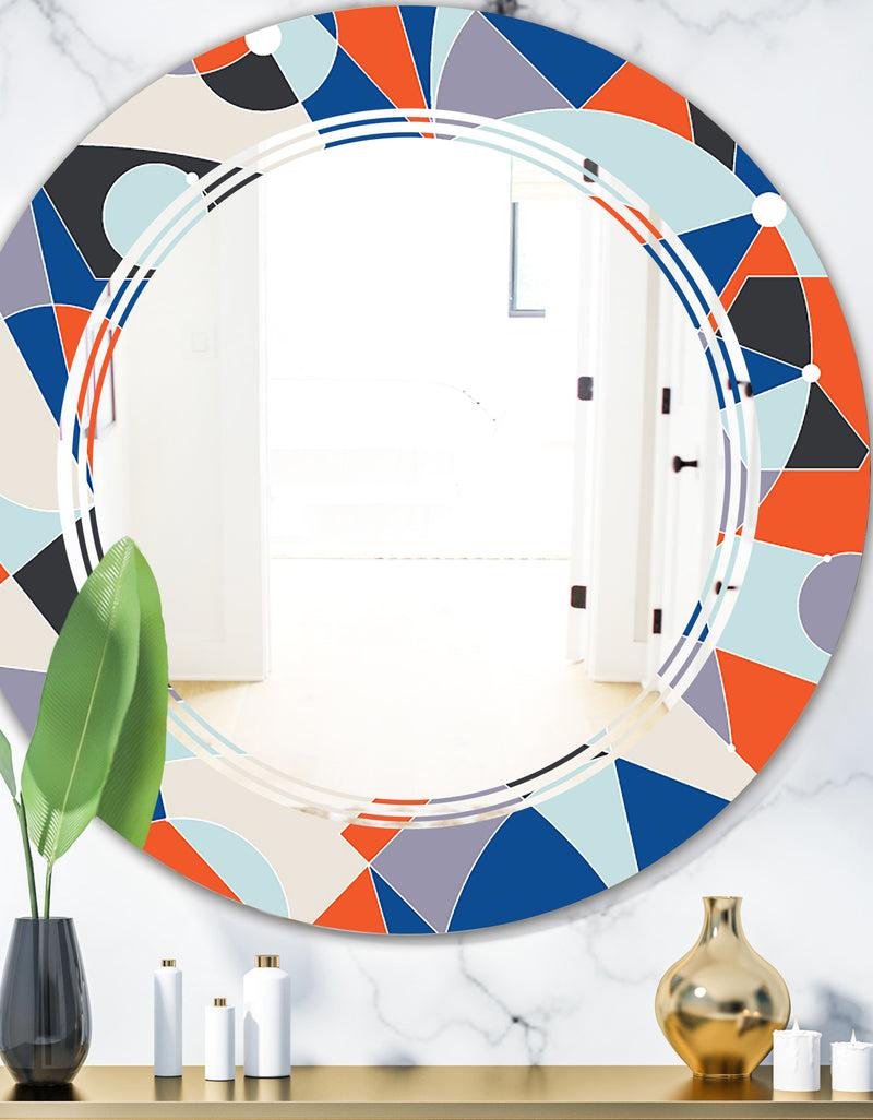 DesignQ Retro Geometric Grid IV - Modern Round or Oval Wall Mirror - Triple C