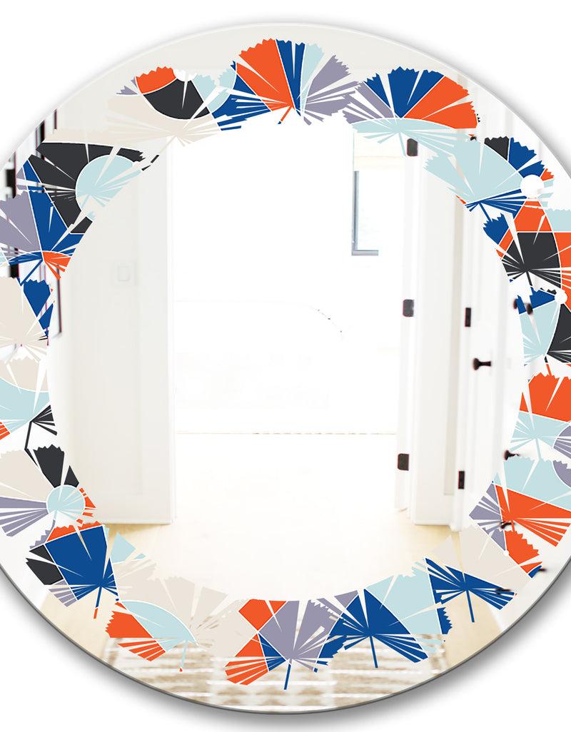DesignQ Retro Geometric Grid IV - Modern Round Or Oval Wall Mirror - Leaves