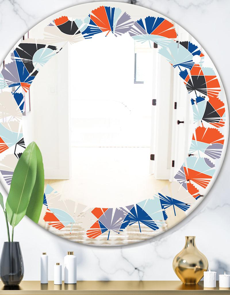 DesignQ Retro Geometric Grid IV - Modern Round or Oval Wall Mirror - Leaves