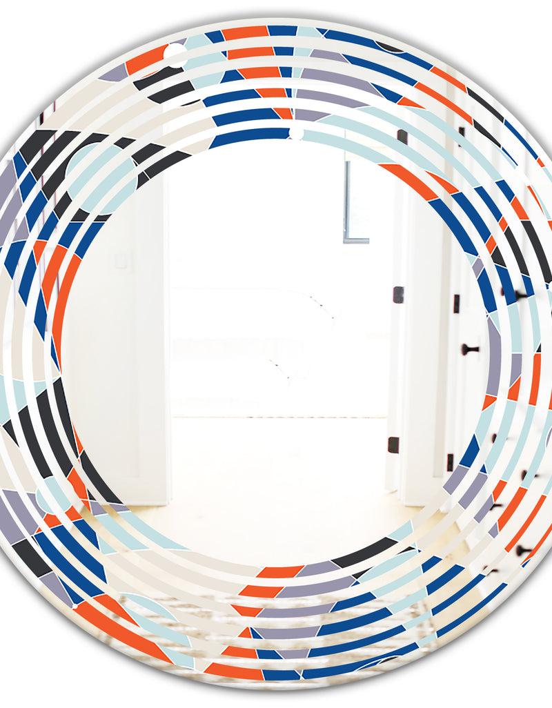 DesignQ Retro Geometric Grid IV - Modern Round Or Oval Wall Mirror - Wave