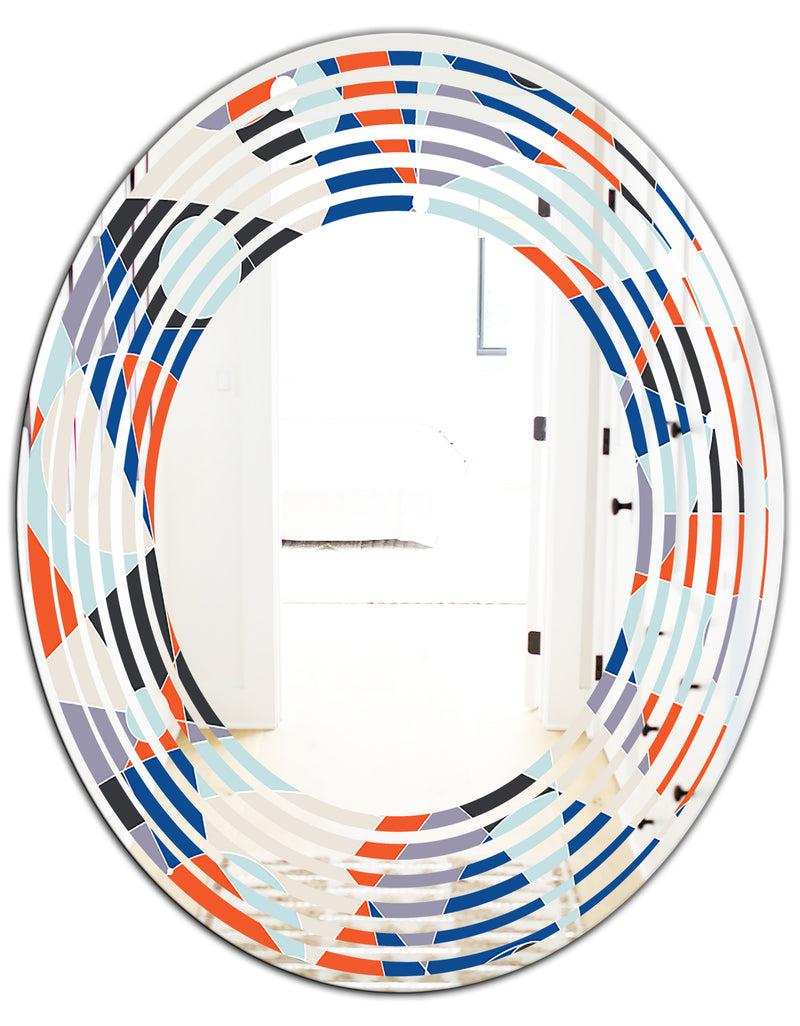 DesignQ Retro Geometric Grid IV - Modern Round Or Oval Wall Mirror - Wave