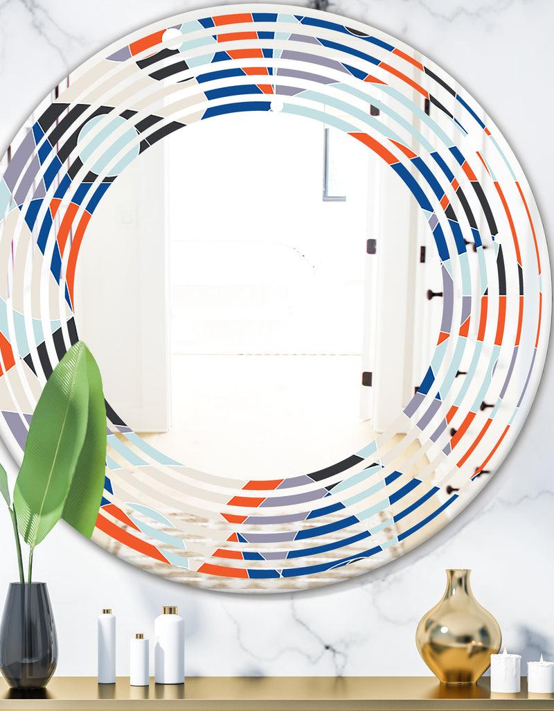 DesignQ Retro Geometric Grid IV - Modern Round or Oval Wall Mirror - Wave