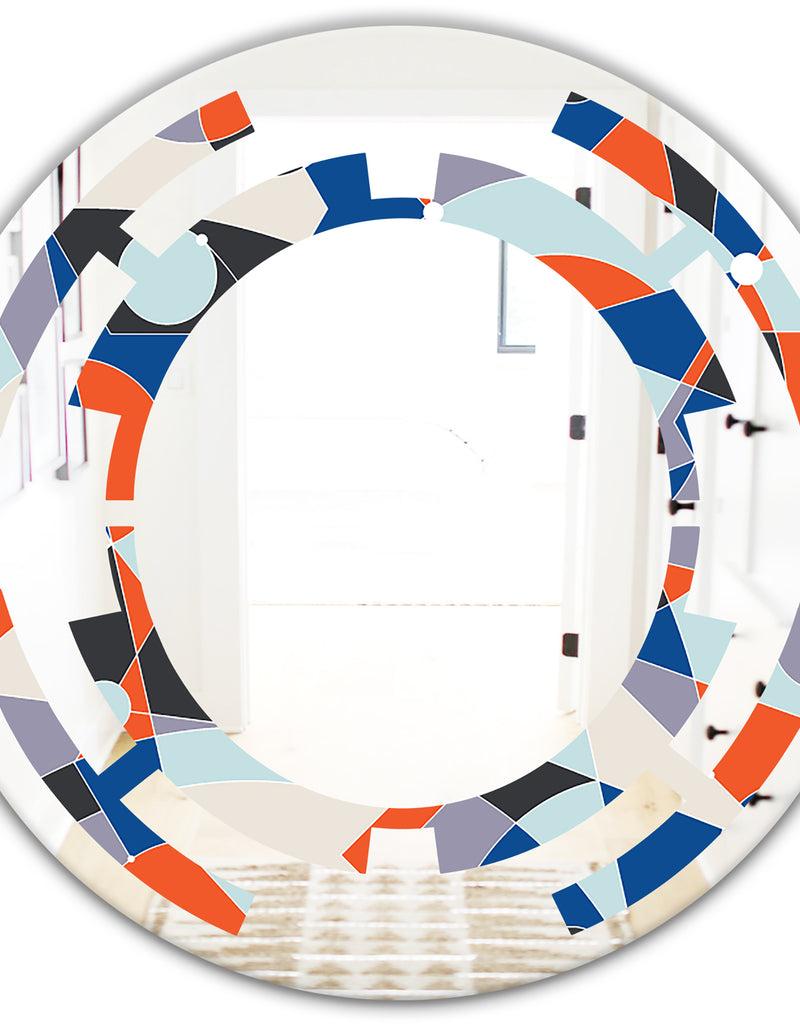 DesignQ Retro Geometric Grid IV - Modern Round Or Oval Wall Mirror - Space