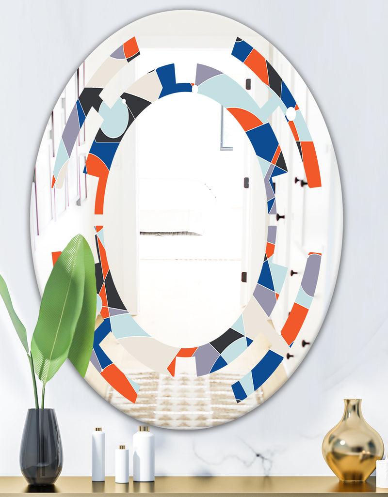DesignQ Retro Geometric Grid IV - Modern Round Or Oval Wall Mirror - Space